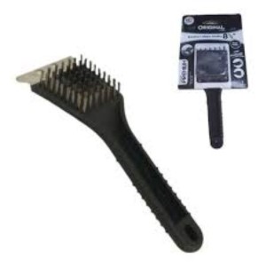 ESCOVA DE AÇO P/ GRELHA DE CHURRASQUEIRA COM RASPADOR