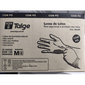 CAIXA LUVA LATEX COM PO TAMANHO (M) BRANCA C/1000 UNIDADES (10X100) TALGE